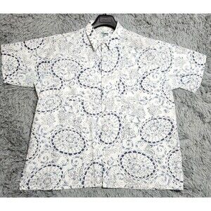Vintage Haband Hawaiian Shirt Mens Size XL XLarge Floral Print White Blue Pocket